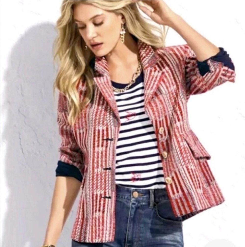 CAbi Patchwork Cotton Blend Blazer